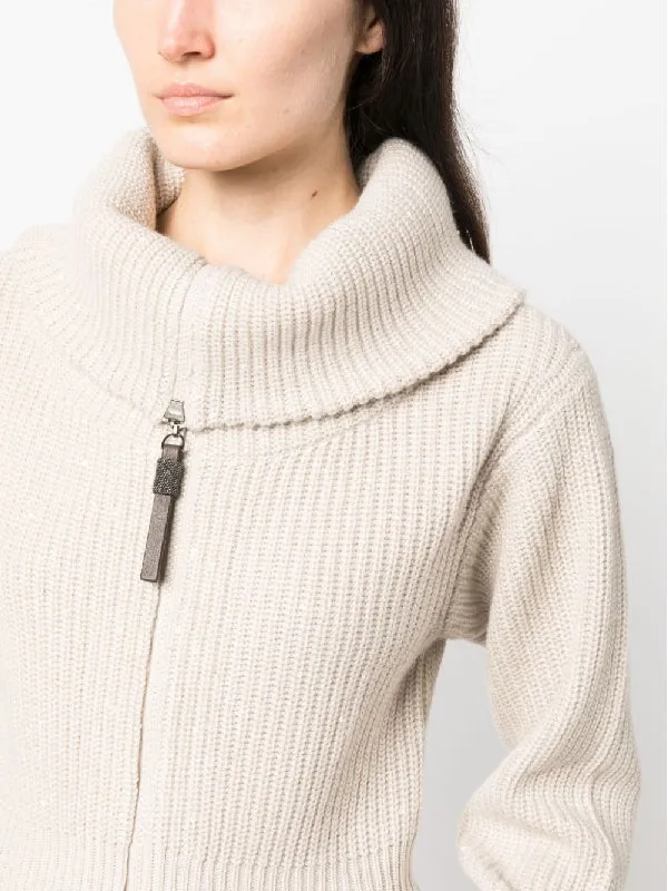 BRUNELLO CUCINELLI WOMEN'S BEIGE SILK WOOL ZIP SWEATER sold by Lord & Taylor product image thumbnail 4
