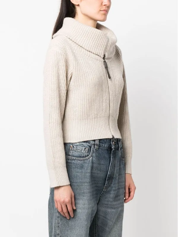 BRUNELLO CUCINELLI WOMEN'S BEIGE SILK WOOL ZIP SWEATER sold by Lord & Taylor product image thumbnail 2