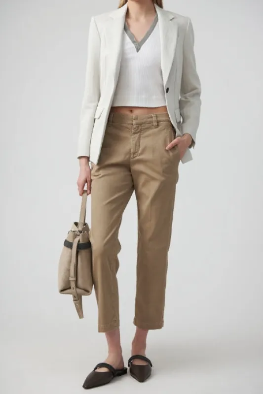 BRUNELLO CUCINELLI WOMEN'S LIGHT TAUPE COTTON STRAIGHT TROUSERS made by Brunello Cucinelli