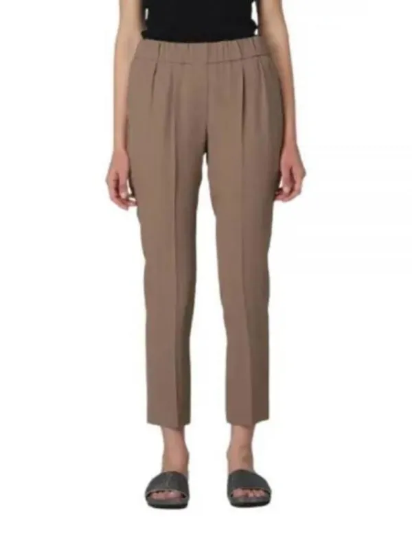 BRUNELLO CUCINELLI WOMEN'S BROWN SILK BLEND TAPERED TROUSERS made by Brunello Cucinelli