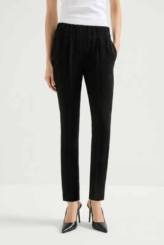 BRUNELLO CUCINELLI WOMEN'S BLACK SILK BLEND TAPERED TROUSERS made by Brunello Cucinelli