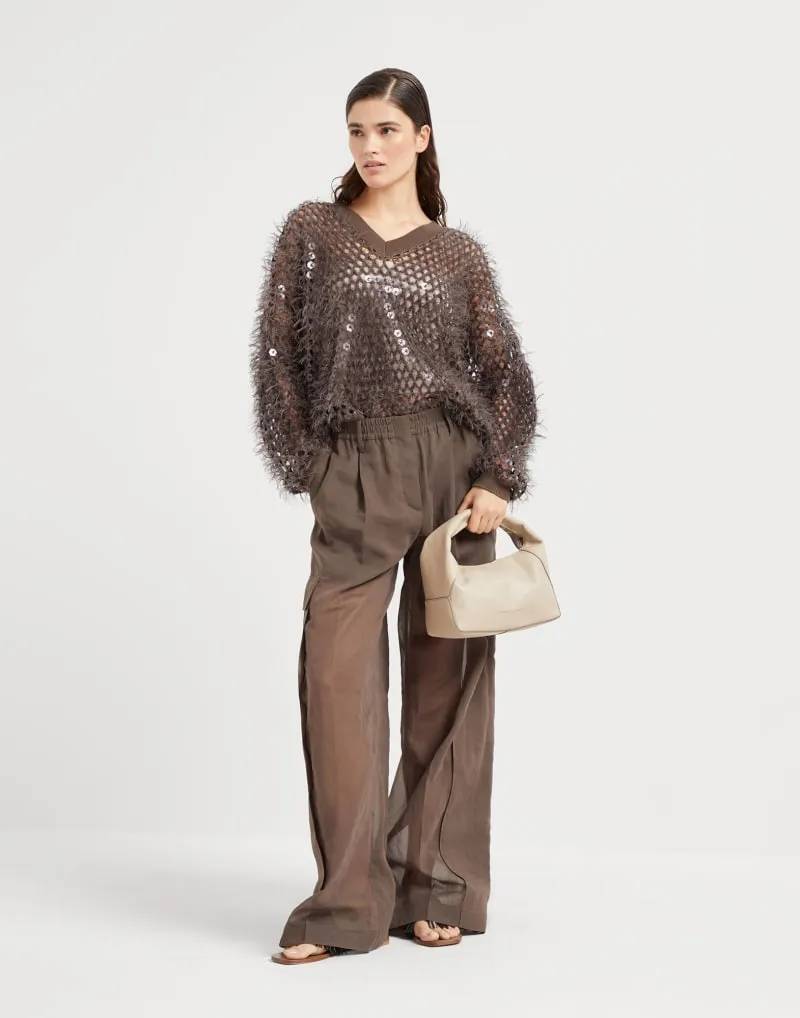 BRUNELLO CUCINELLI WOMEN'S BROWN OPENWORK KNIT SWEATER sold by Lord & Taylor product image thumbnail 4