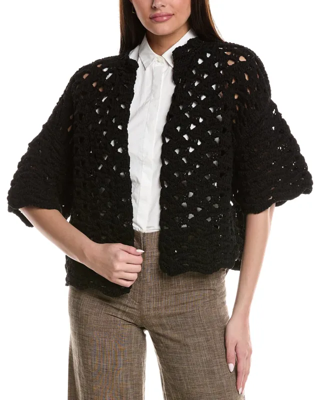 BRUNELLO CUCINELLI WOMEN'S BLACK OPENWORK COTTON SWEATER made by Brunello Cucinelli