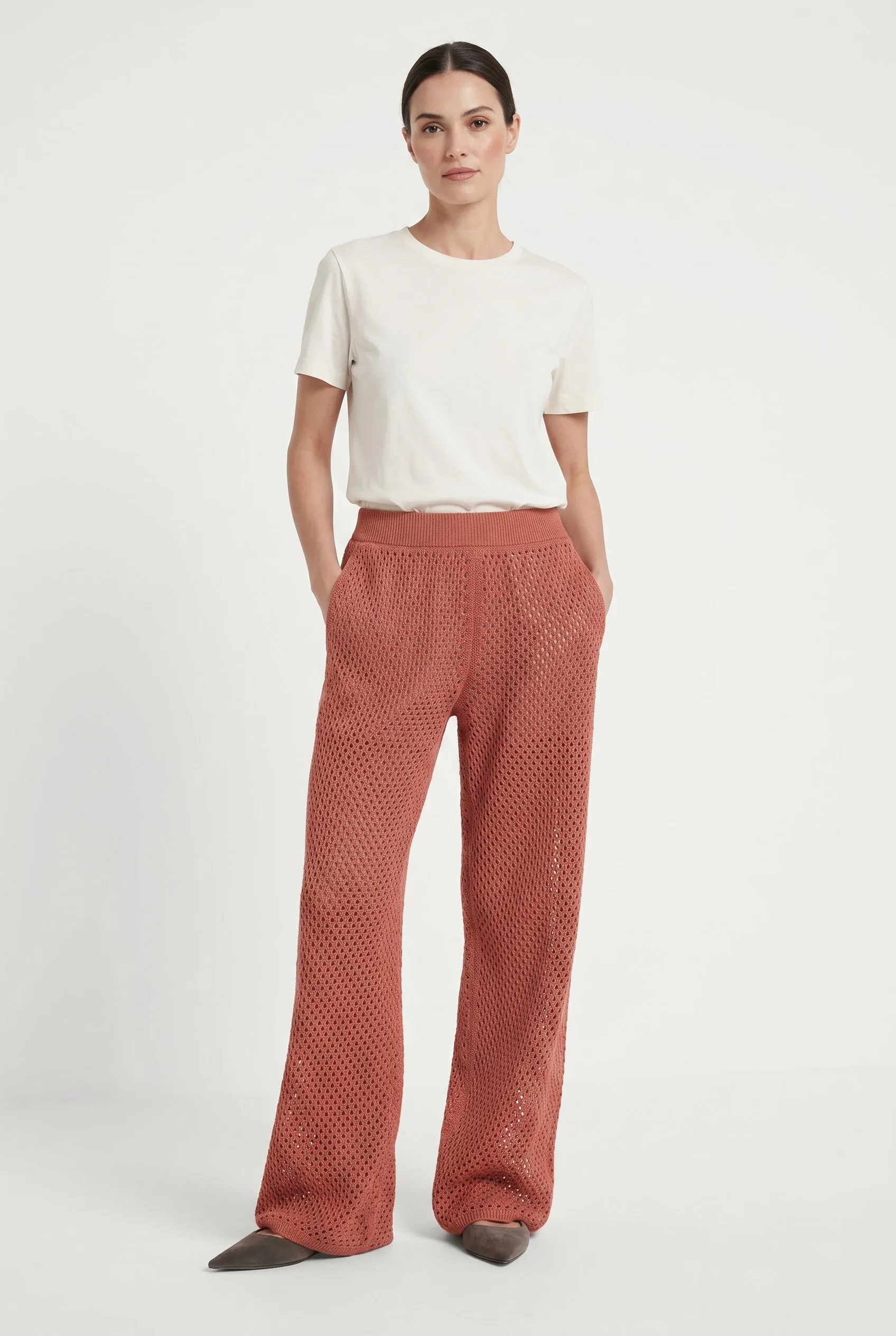 BRUNELLO CUCINELLI WOMEN'S RUST RELAXED KNIT TROUSERS sold by Lord & Taylor
