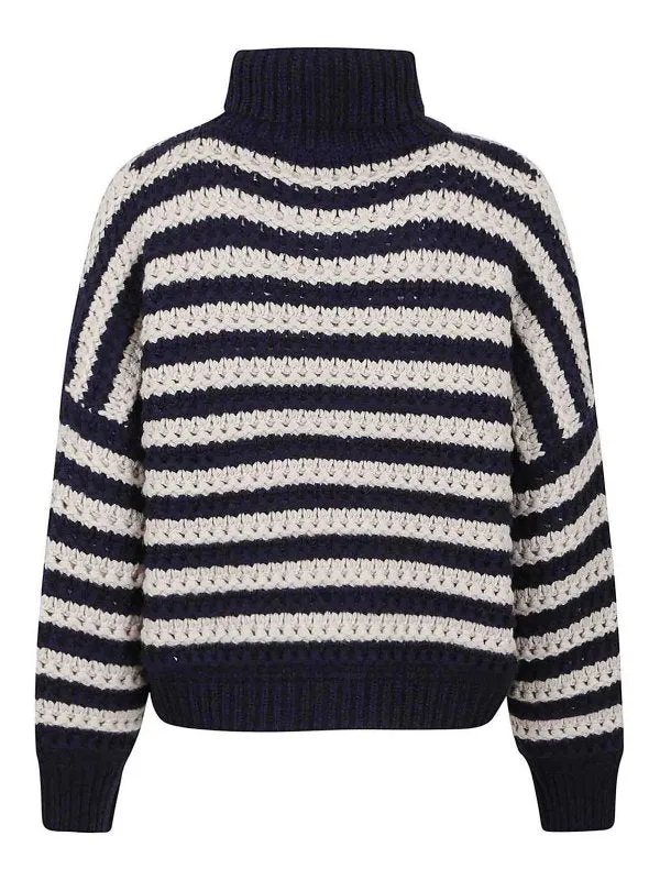BRUNELLO CUCINELLI WOMEN'S NAVY STRIPED TURTLENECK KNIT SWEATER sold by Lord & Taylor product image thumbnail 2