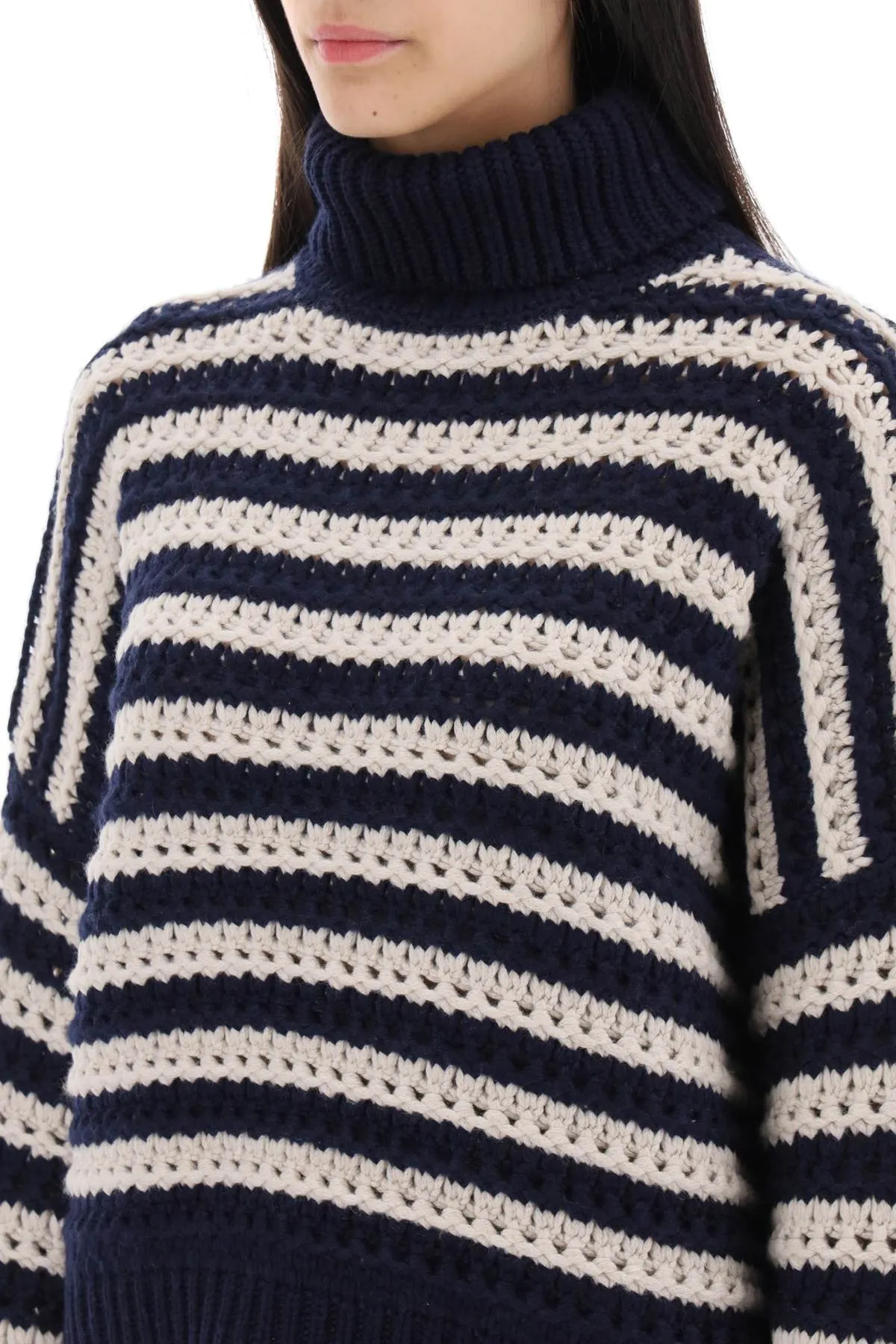 BRUNELLO CUCINELLI WOMEN'S NAVY STRIPED TURTLENECK KNIT SWEATER sold by Lord & Taylor product image thumbnail 3