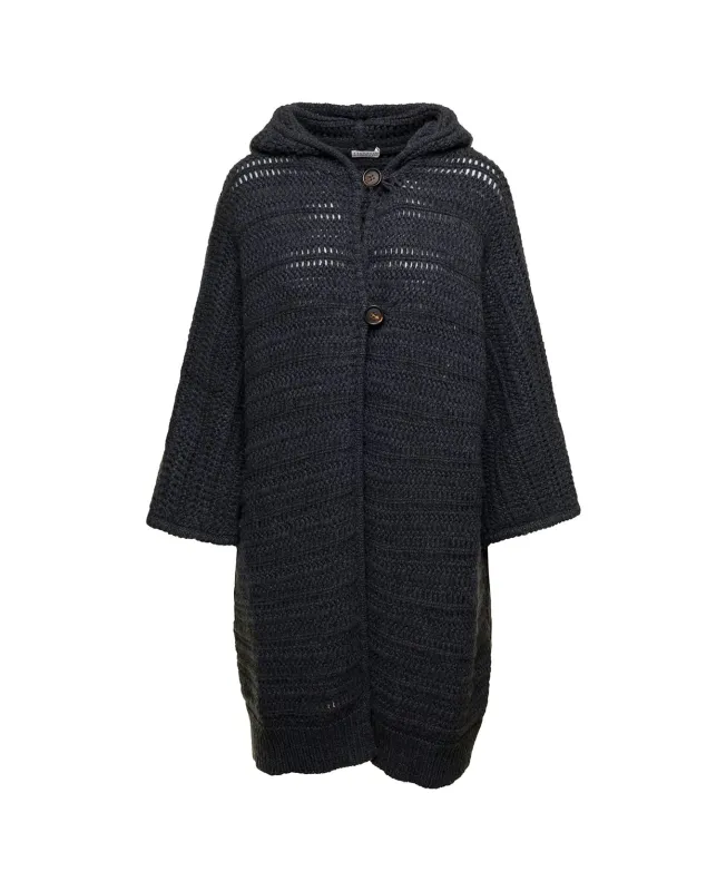 BRUNELLO CUCINELLI WOMEN'S BLACK WOOL HOODED SWEATER made by Brunello Cucinelli