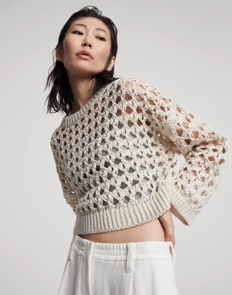 BRUNELLO CUCINELLI WOMEN'S BEIGE OPENWORK KNIT SWEATER sold by Lord & Taylor product image thumbnail 4