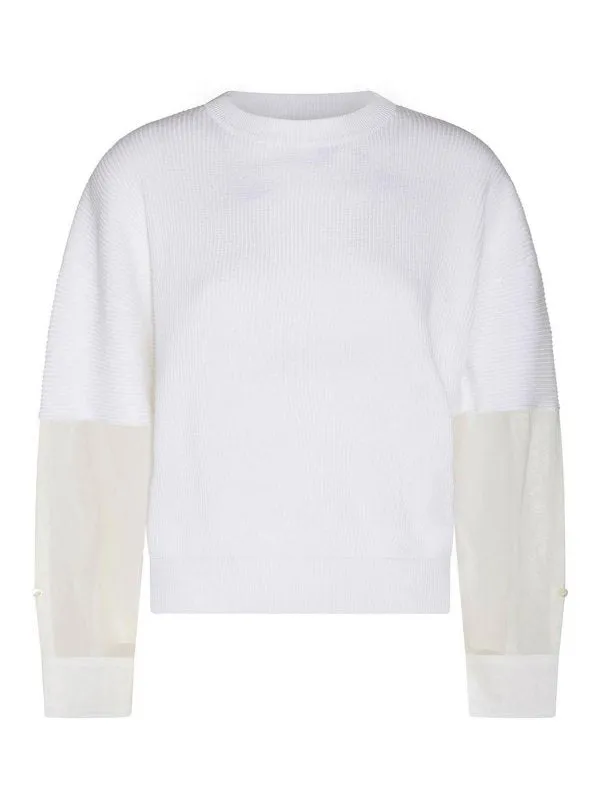 BRUNELLO CUCINELLI WOMEN'S WHITE COTTON MIXED SLEEVE SWEATER sold by Lord & Taylor product image thumbnail 5