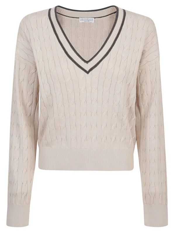 BRUNELLO CUCINELLI WOMEN'S BEIGE CABLE KNIT SWEATER made by Brunello Cucinelli
