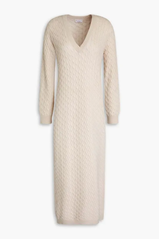 BRUNELLO CUCINELLI WOMEN'S BEIGE WOOL SILK DRESS made by Brunello Cucinelli