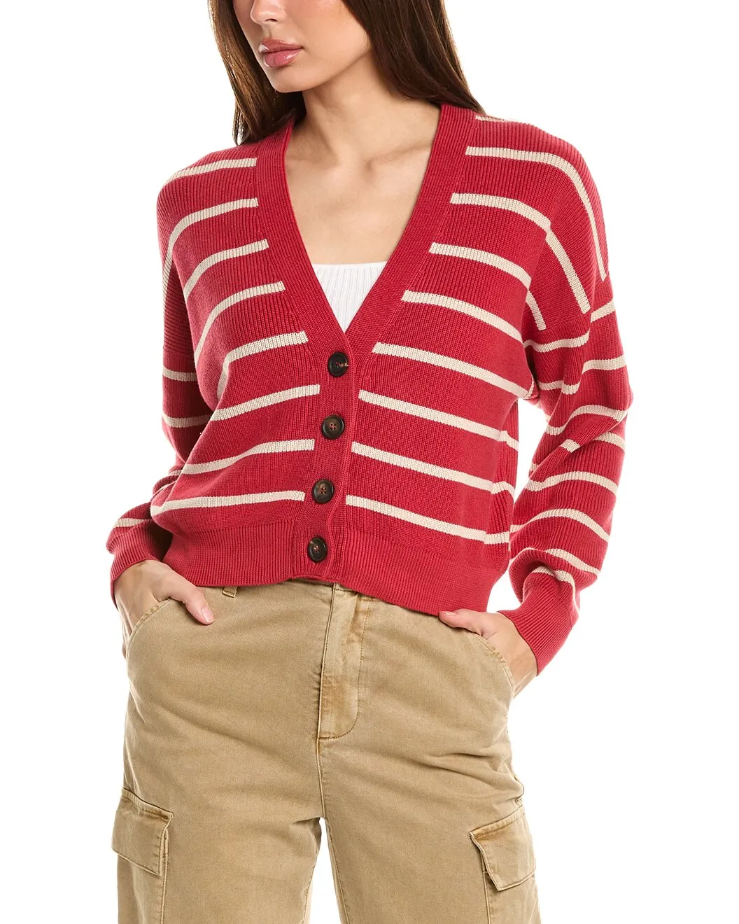BRUNELLO CUCINELLI WOMEN'S RED STRIPED BUTTON SWEATER sold by Lord & Taylor product image thumbnail 5