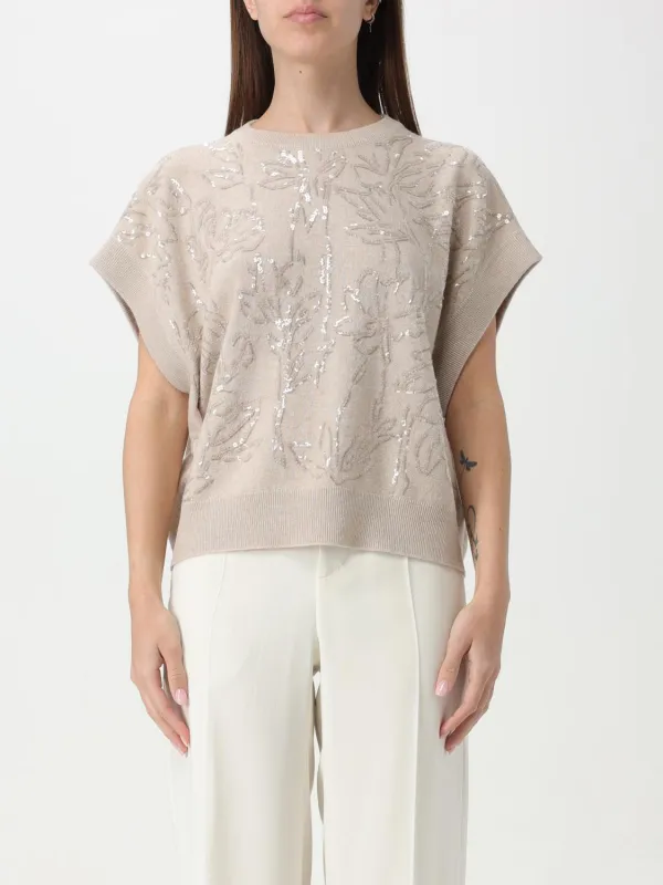 BRUNELLO CUCINELLI WOMEN'S BEIGE WOOL SILK SWEATER made by Brunello Cucinelli