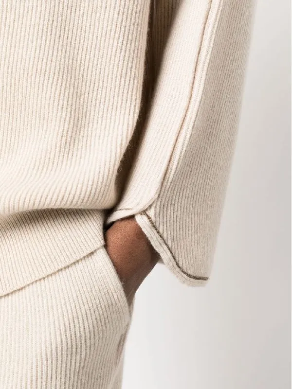 BRUNELLO CUCINELLI WOMEN'S BEIGE WOOL RIBBED SWEATER made by Brunello Cucinelli