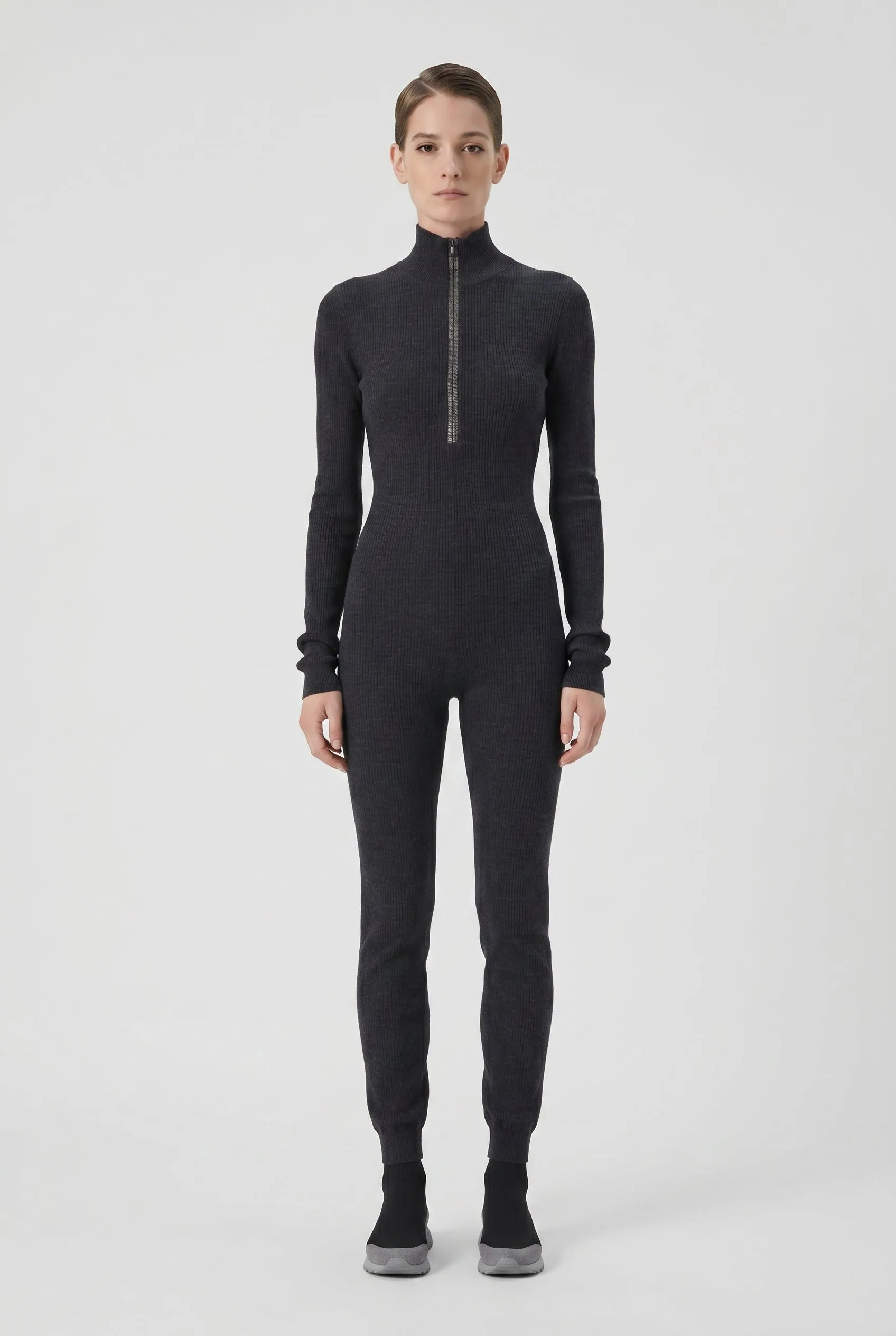 BRUNELLO CUCINELLI WOMEN'S DARK GREY WOOL KNIT JUMPSUIT sold by Lord & Taylor