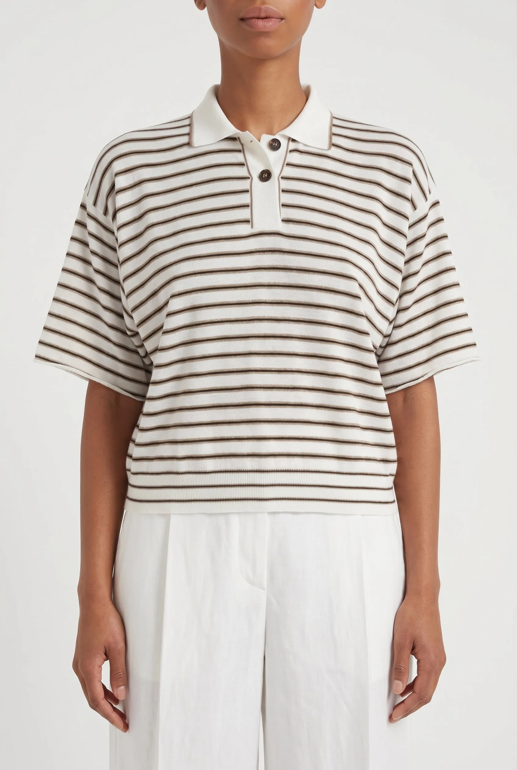 BRUNELLO CUCINELLI WOMEN'S WHITE STRIPED WOOL SHIRT sold by Lord & Taylor