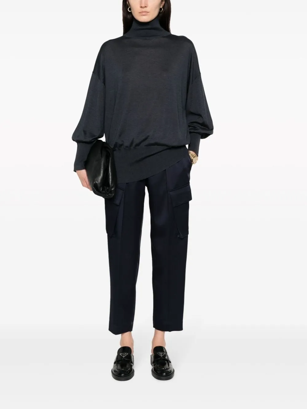 BRUNELLO CUCINELLI WOMEN'S DARK WOOL SILK MOCK NECK SHIRT sold by Lord & Taylor product image thumbnail 2