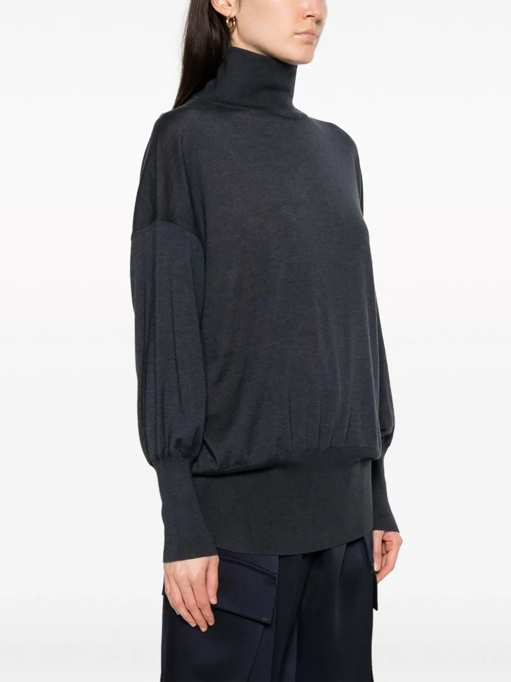 BRUNELLO CUCINELLI WOMEN'S DARK WOOL SILK MOCK NECK SHIRT sold by Lord & Taylor product image thumbnail 3