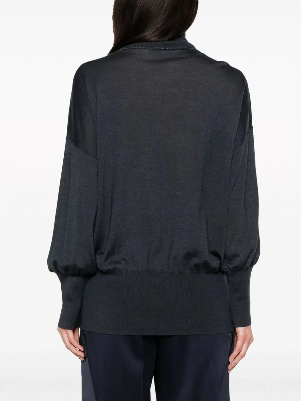 BRUNELLO CUCINELLI WOMEN'S DARK WOOL SILK MOCK NECK SHIRT sold by Lord & Taylor product image thumbnail 4