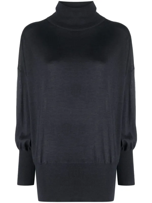 BRUNELLO CUCINELLI WOMEN'S DARK WOOL SILK MOCK NECK SHIRT made by Brunello Cucinelli