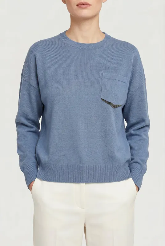 BRUNELLO CUCINELLI WOMEN'S BLUE WOOL RELAXED SWEATER made by Brunello Cucinelli