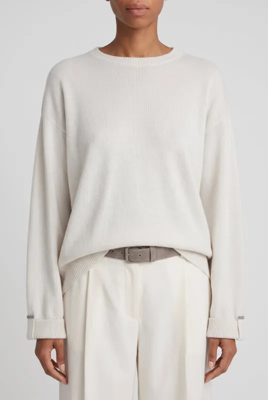BRUNELLO CUCINELLI WOMEN'S WHITE WOOL RELAXED SWEATER made by Brunello Cucinelli