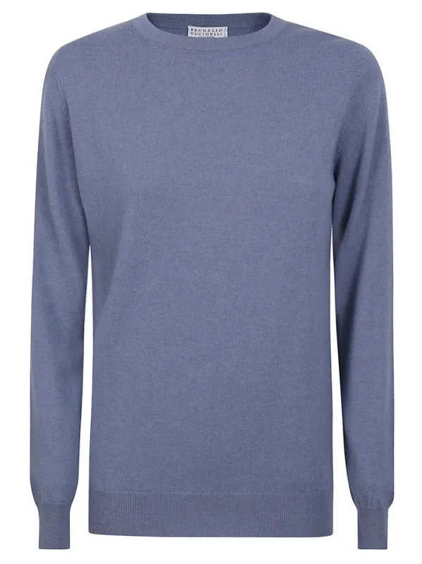 BRUNELLO CUCINELLI WOMEN'S BLUE WOOL CREWNECK SWEATER made by Brunello Cucinelli