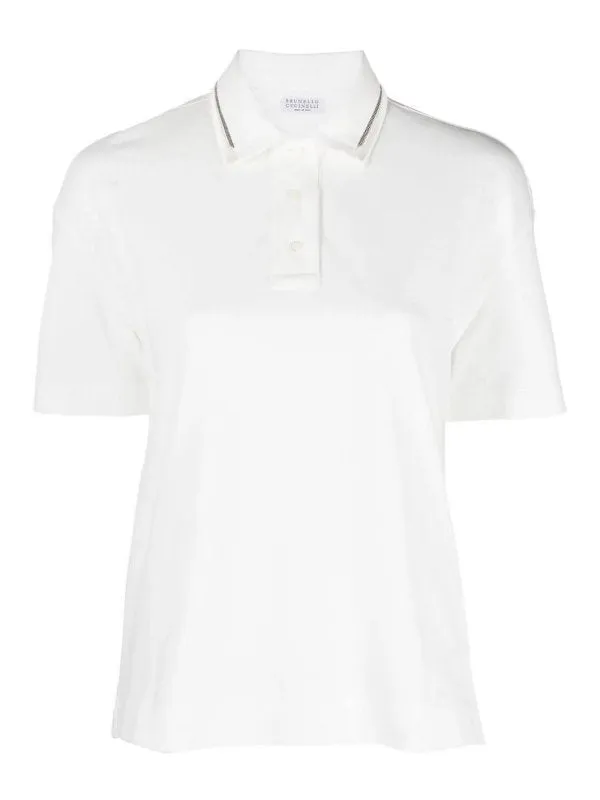 BRUNELLO CUCINELLI WOMEN'S WHITE COTTON POLO SHIRT made by Brunello Cucinelli