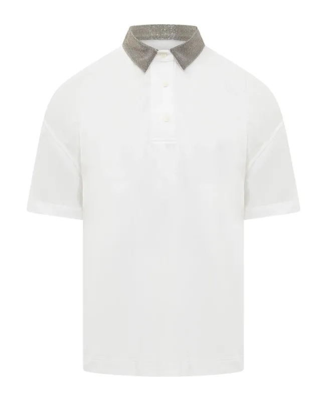 BRUNELLO CUCINELLI WOMEN'S WHITE EMBELLISHED COLLAR SHIRT made by Brunello Cucinelli