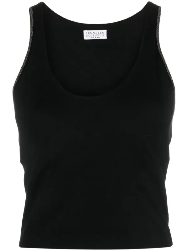 BRUNELLO CUCINELLI WOMEN'S BLACK STRETCH FITTED TANK TOP made by Brunello Cucinelli