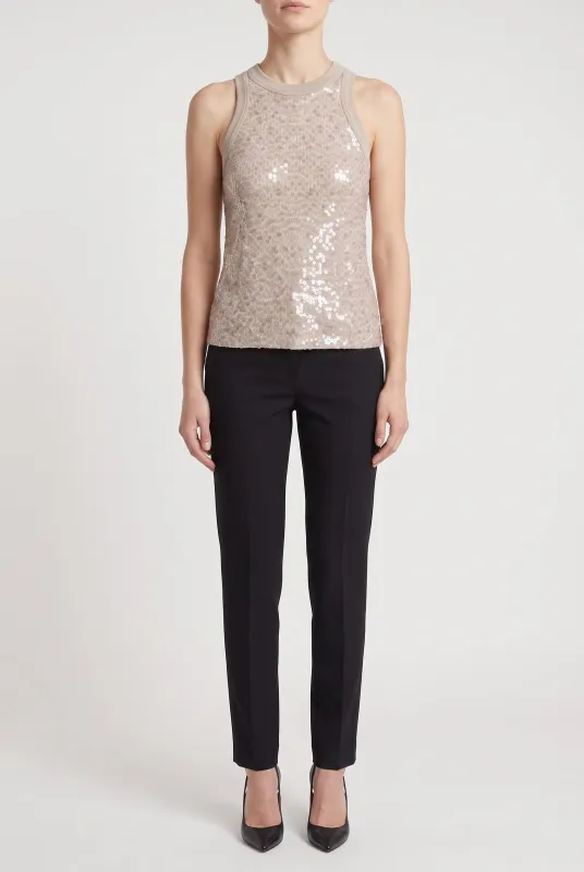 BRUNELLO CUCINELLI WOMEN'S LIGHT BEIGE SEQUIN TANK SHIRT made by Brunello Cucinelli