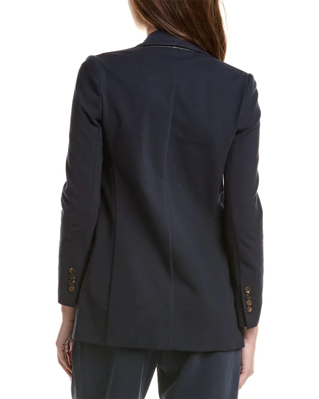BRUNELLO CUCINELLI WOMEN'S NAVY DECONSTRUCTED SINGLE BUTTON BLAZER made by Brunello Cucinelli