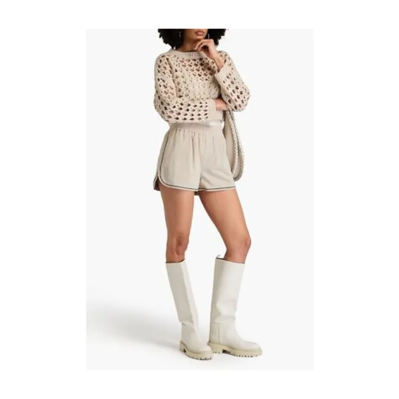 BRUNELLO CUCINELLI WOMEN'S BEIGE TAILORED LINEN SHORTS made by Brunello Cucinelli