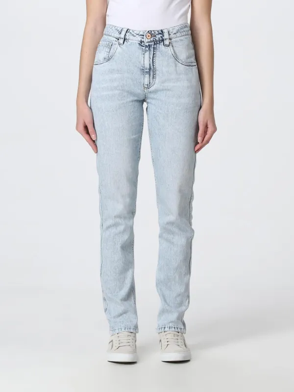 BRUNELLO CUCINELLI WOMEN'S LIGHT BLUE STRAIGHT TROUSERS made by Brunello Cucinelli