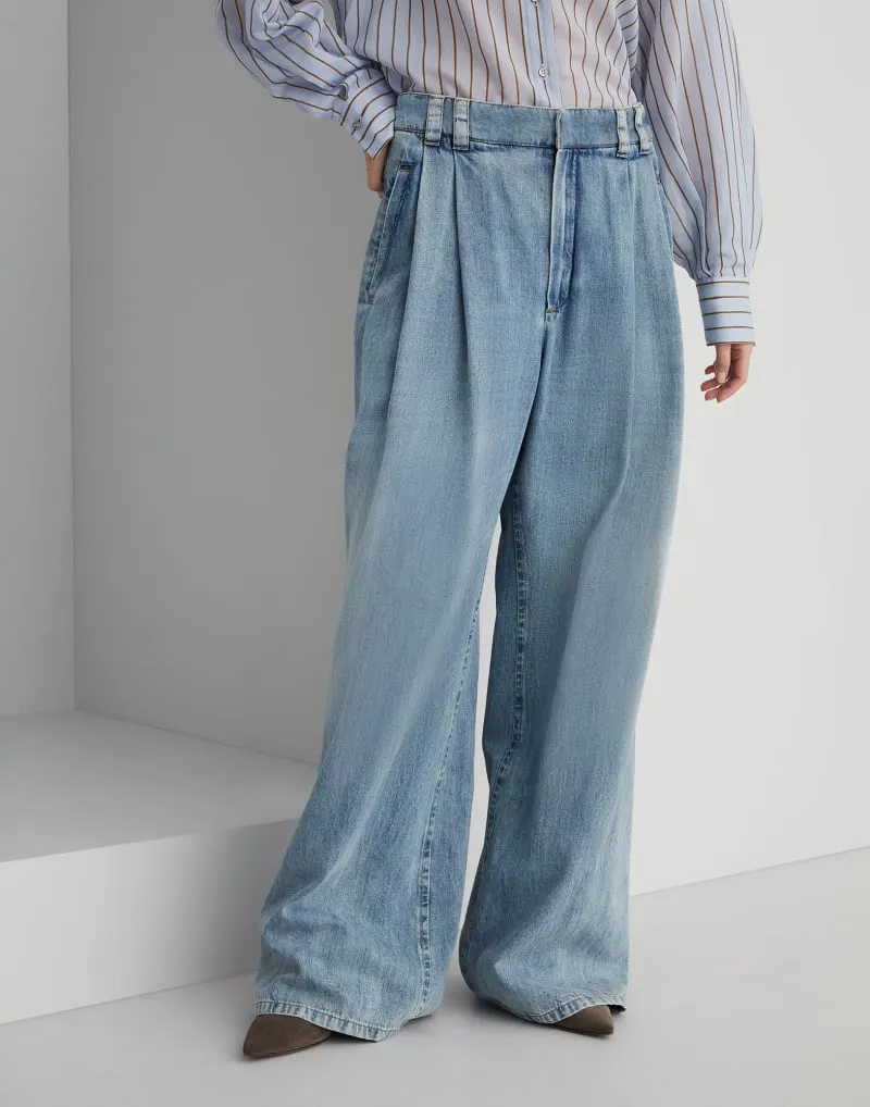 BRUNELLO CUCINELLI WOMEN'S LIGHT BLUE WIDE LEG TROUSERS sold by Lord & Taylor