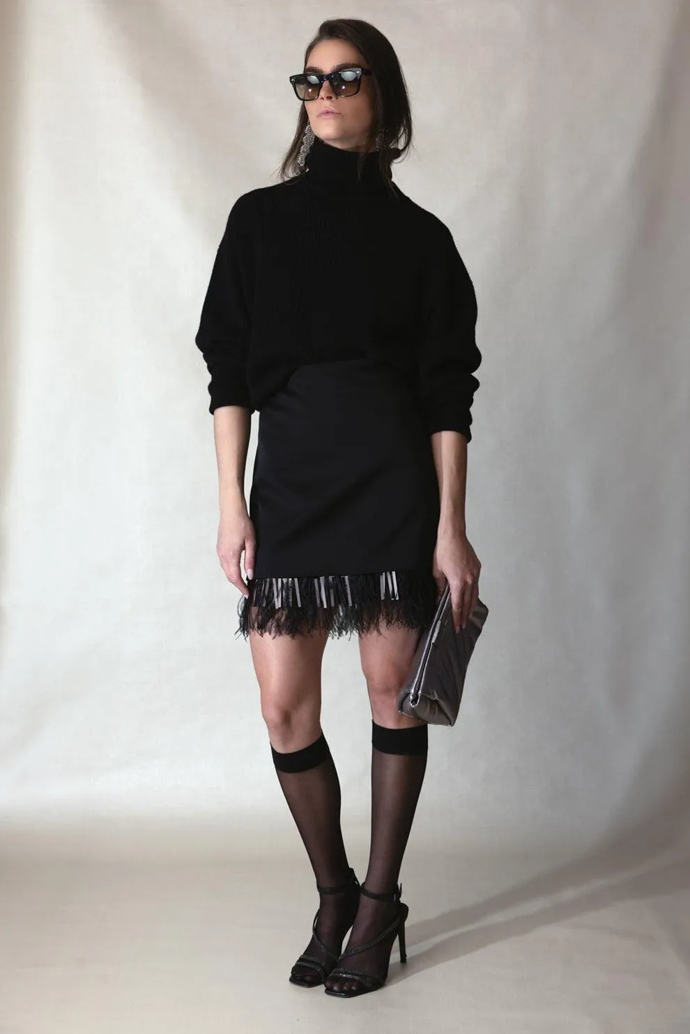 BRUNELLO CUCINELLI WOMEN'S BLACK FEATHER TRIM SKIRT sold by Lord & Taylor product image thumbnail 3