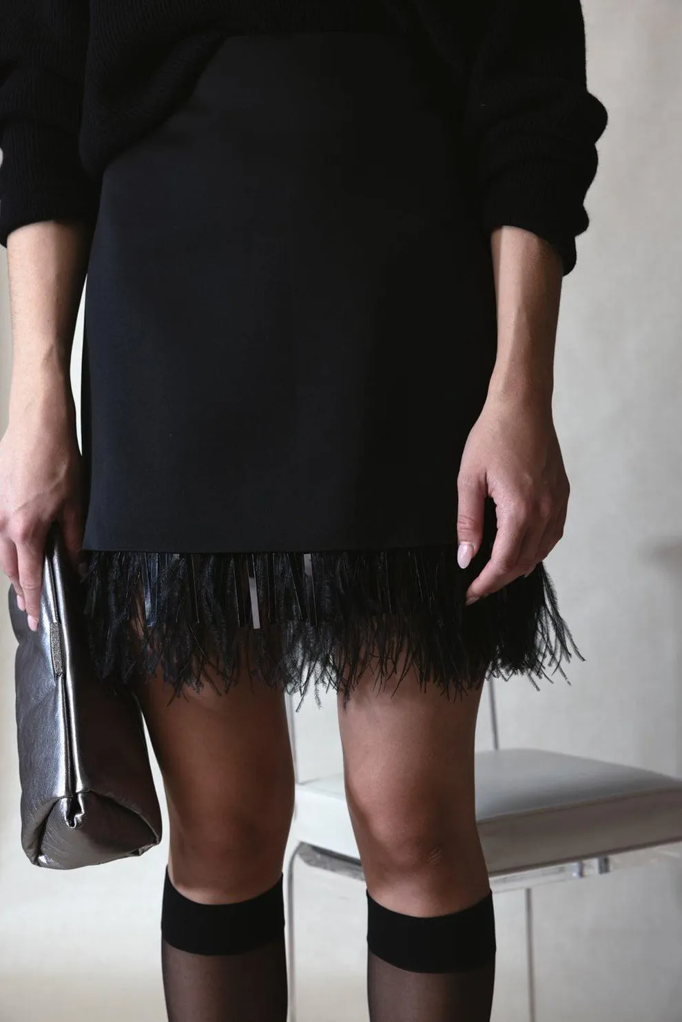 BRUNELLO CUCINELLI WOMEN'S BLACK FEATHER TRIM SKIRT sold by Lord & Taylor product image thumbnail 4
