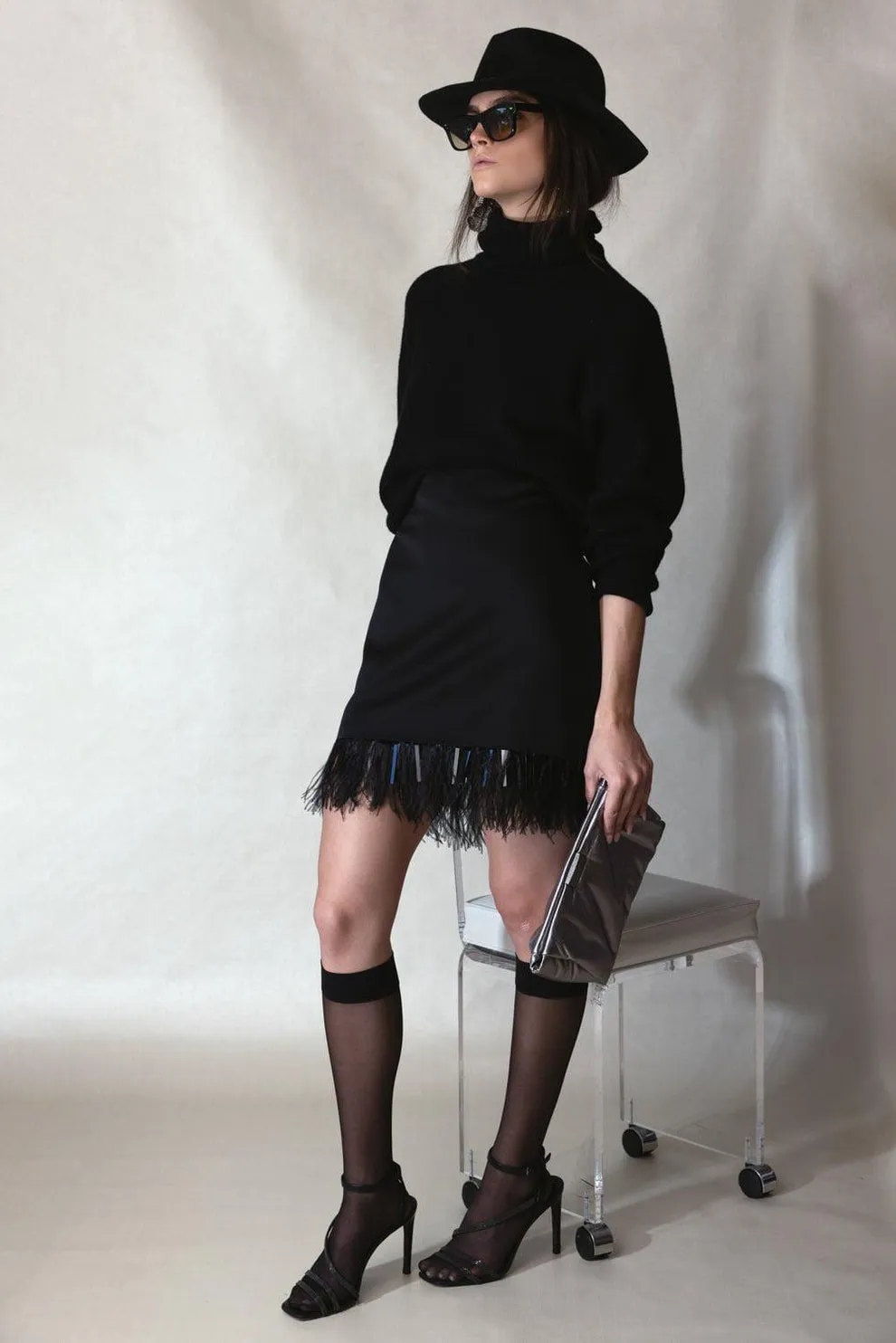 BRUNELLO CUCINELLI WOMEN'S BLACK FEATHER TRIM SKIRT sold by Lord & Taylor product image thumbnail 2