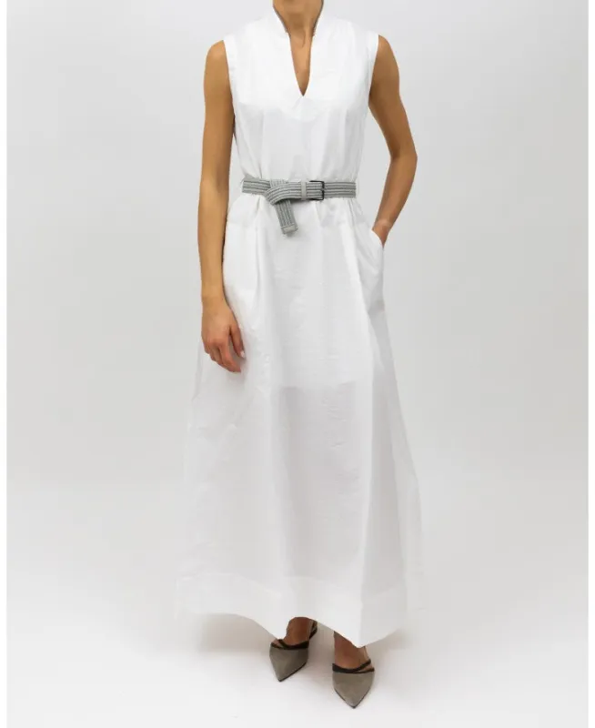 BRUNELLO CUCINELLI WOMEN'S WHITE SLEEVELESS BELTED DRESS made by Brunello Cucinelli