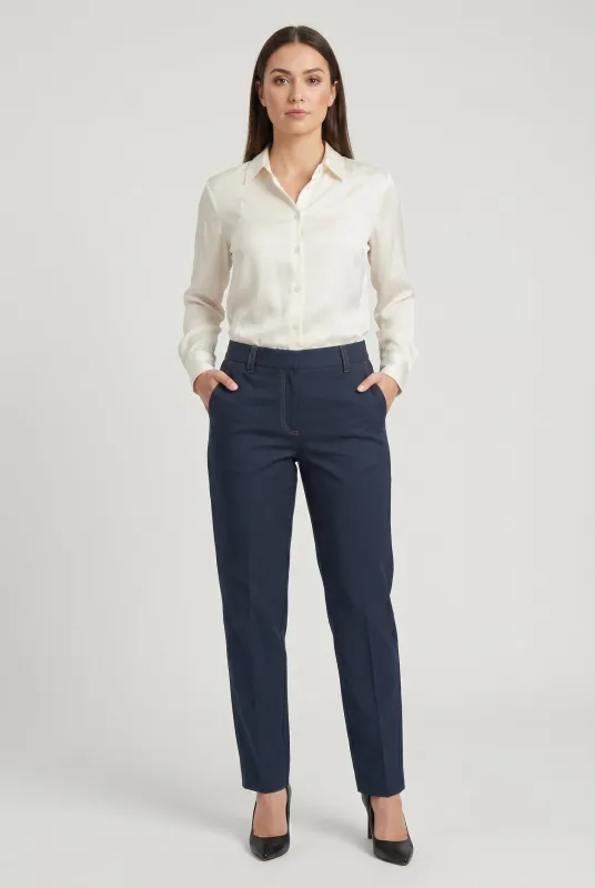 BRUNELLO CUCINELLI WOMEN'S DARK BLUE TAILORED TROUSERS made by Brunello Cucinelli