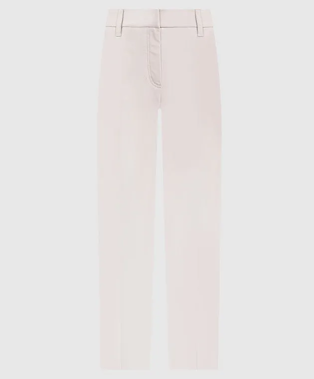 BRUNELLO CUCINELLI WOMEN'S LIGHT NEUTRAL SLIM COTTON TROUSERS WITH FRONT CREASE sold by Lord & Taylor