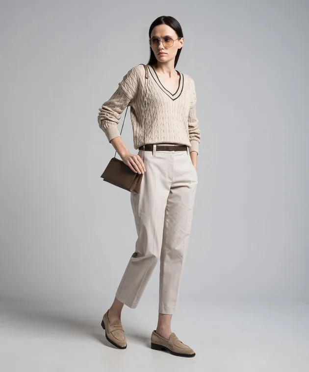 BRUNELLO CUCINELLI WOMEN'S LIGHT NEUTRAL SLIM COTTON TROUSERS WITH FRONT CREASE sold by Lord & Taylor product image thumbnail 2