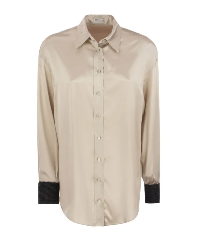 BRUNELLO CUCINELLI WOMEN'S BEIGE SILK CONTRAST SHIRT made by Brunello Cucinelli