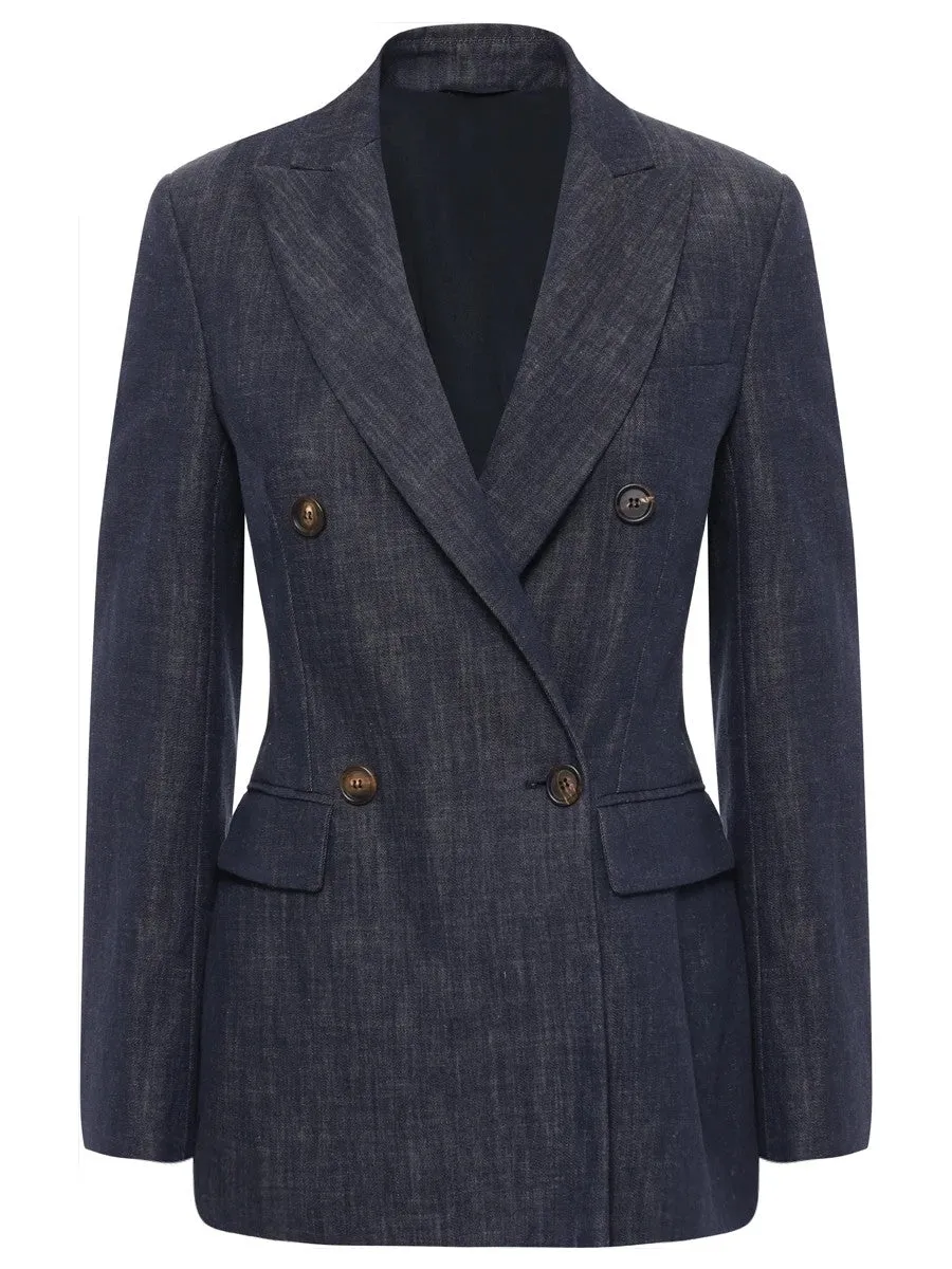 BRUNELLO CUCINELLI WOMEN'S DARK BLUE DOUBLE BREASTED BLAZER sold by Lord & Taylor