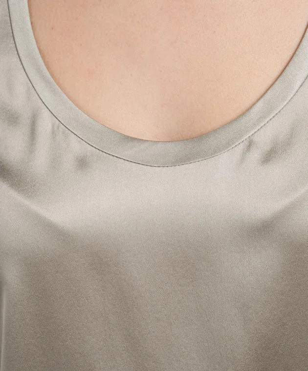 BRUNELLO CUCINELLI WOMEN'S LIGHT BEIGE SILK SLEEVELESS SHIRT sold by Lord & Taylor product image thumbnail 5