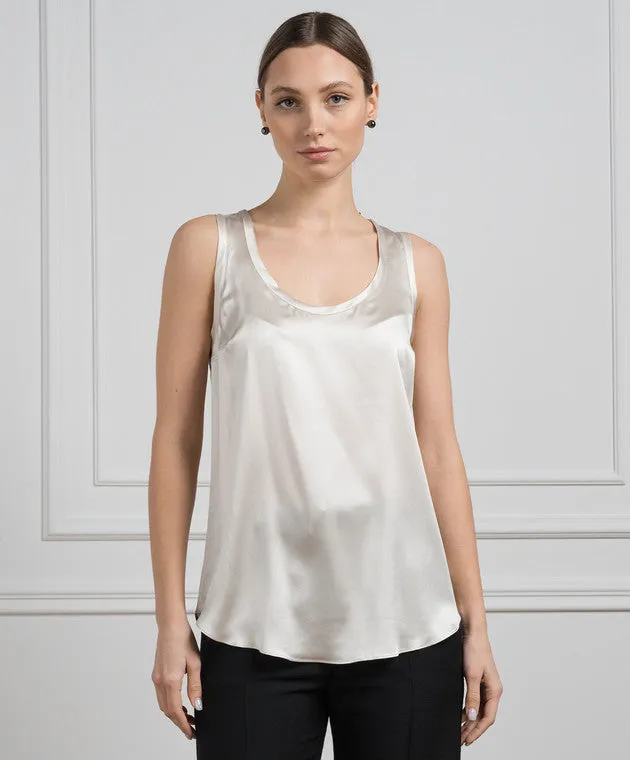 BRUNELLO CUCINELLI WOMEN'S LIGHT BEIGE SILK SLEEVELESS SHIRT sold by Lord & Taylor product image thumbnail 3
