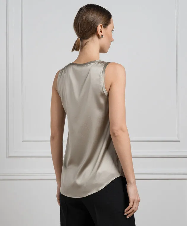 BRUNELLO CUCINELLI WOMEN'S LIGHT BEIGE SILK SLEEVELESS SHIRT sold by Lord & Taylor product image thumbnail 4