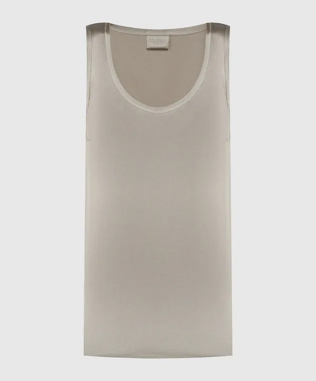 BRUNELLO CUCINELLI WOMEN'S LIGHT BEIGE SILK SLEEVELESS SHIRT sold by Lord & Taylor