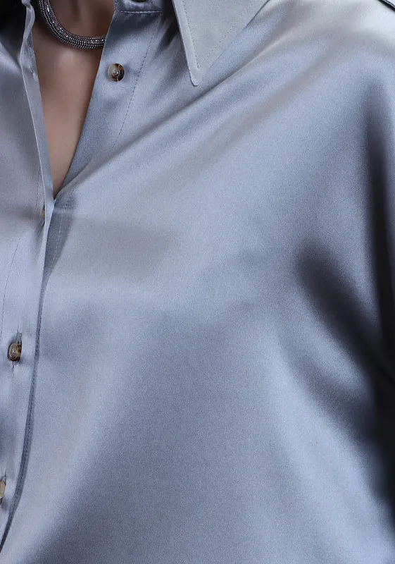 BRUNELLO CUCINELLI WOMEN'S GREY BLUE SATIN BUTTON-UP SHIRT sold by Lord & Taylor product image thumbnail 4