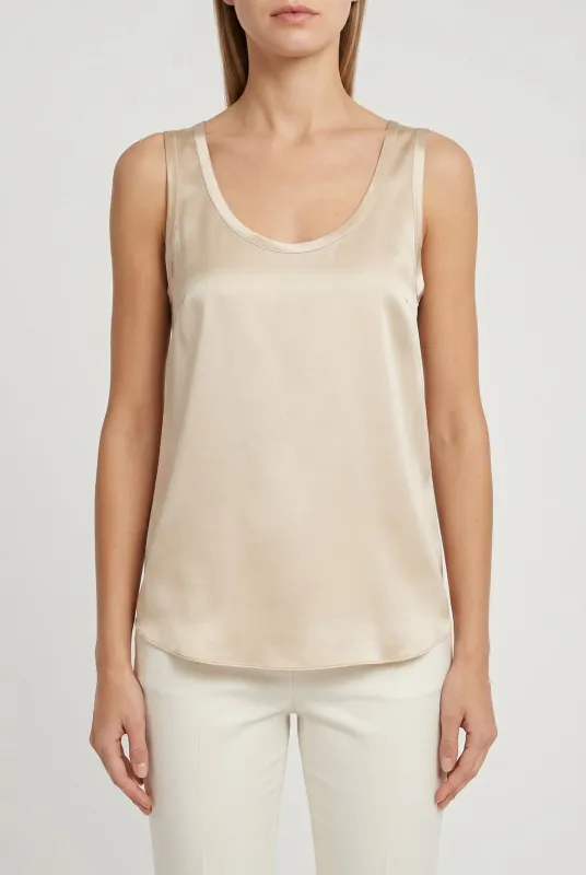 BRUNELLO CUCINELLI WOMEN'S LIGHT GOLD SILK TANK TOP made by Brunello Cucinelli